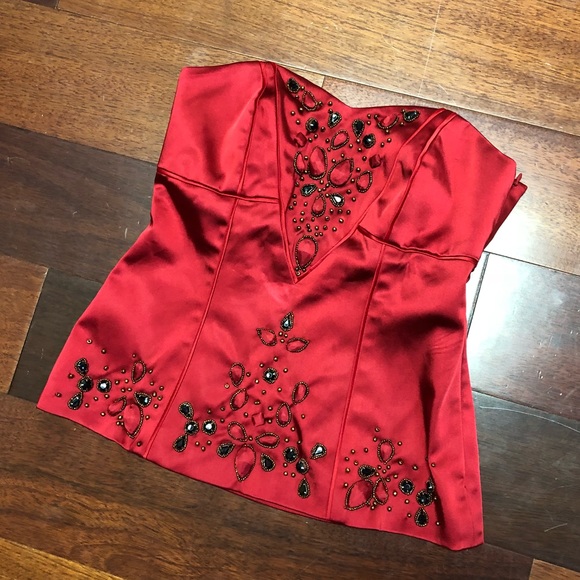 Cache Red Satin Corset - Picture 1 of 5